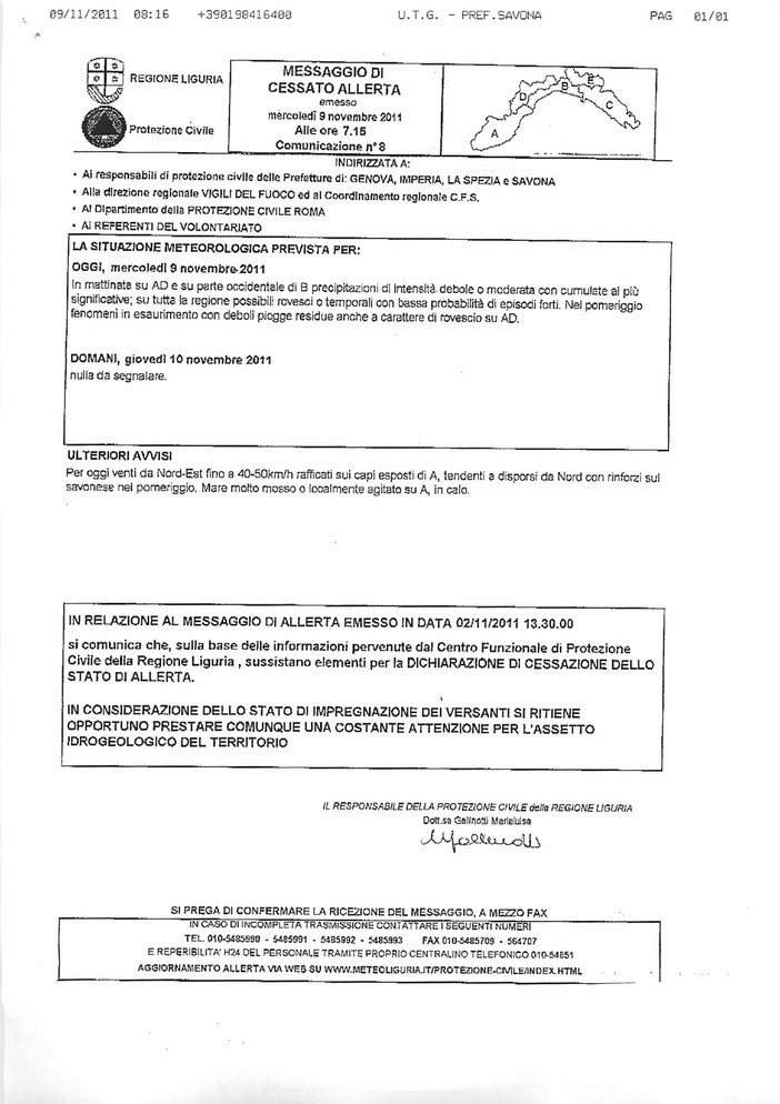 Maltempo, la Prefettura comunica la cessata allerta