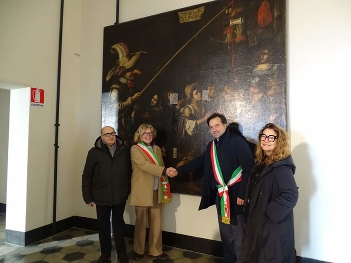 &quot;La pesca in maschera&quot; torna a casa a Celle: il dipinto dal 1939 era a Palazzo Pozzobonello a Savona (FOTO)