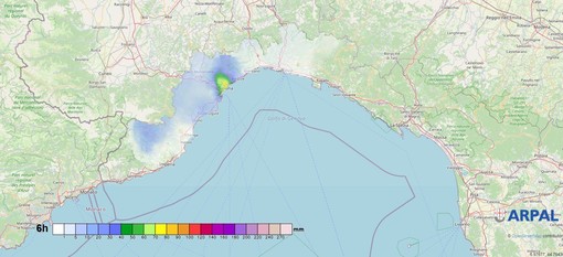 Distribuzione delle piogge nelle ultime sei ore