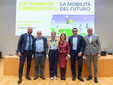 Da sinistra, Marco Riva (Presidente CONI Lombardia); Andrea Gibelli (Presidente di Ferrovie Nord); Federica Picchi (Sottosegretario con delega allo Sport e ai giovani di Regione Lombardia); Liliana Donato (Direttore ATB); Alessandro Rota (Vicepresidente Consorzio di Bonifica Est Ticino Villoresi);  Luca Montani (direttore della Comunicazione e delle Relazioni Istituzionali di FNM Spa)