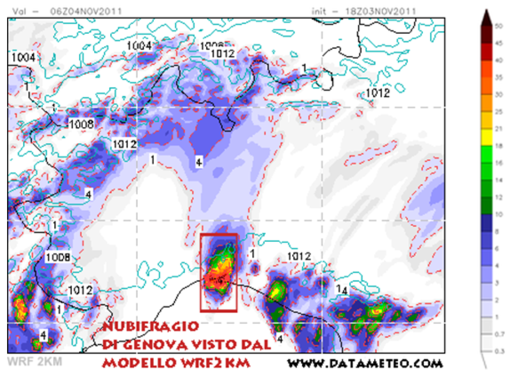 Datameteo: nubifragio di Genova previsto in largo anticipo (immagini radar). Aggiornamento per i prossimi giorni