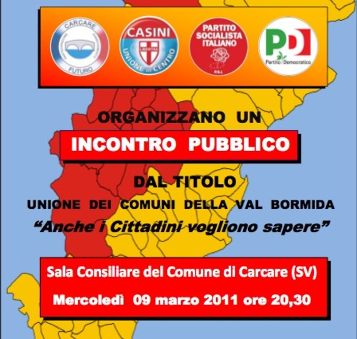 Carcare: &quot;Unione dei Comuni della Valbormida, anche i Cittadini vogliono sapere&quot;