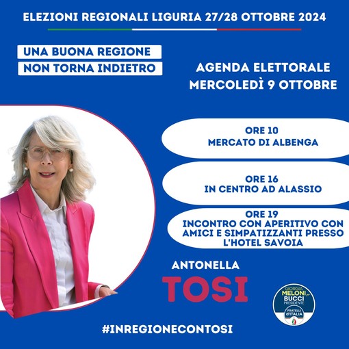 Elezioni, la candidata Antonella Tosi incontra gli elettori mercoledì 9 ottobre 2024