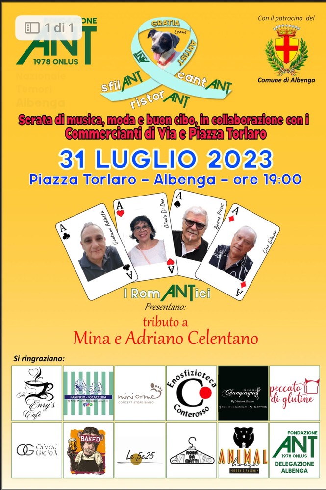Albenga, il 31 luglio musica e divertimento in Piazza Torlaro con la Fondazione ANT