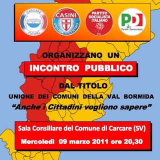 Carcare: &quot;Unione dei Comuni della Valbormida, anche i Cittadini vogliono sapere&quot;