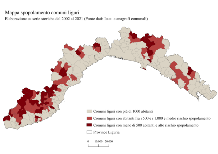 La mappa dei Comuni liguri a rischio spopolamento