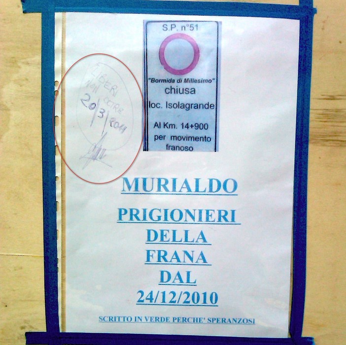 Frana di Murialdo, i Cittadini di Isolagrande ci scrivono: Vaccarezza firmò il volantino &quot;liberi non oltre il 20/03/2011&quot;, solo che...