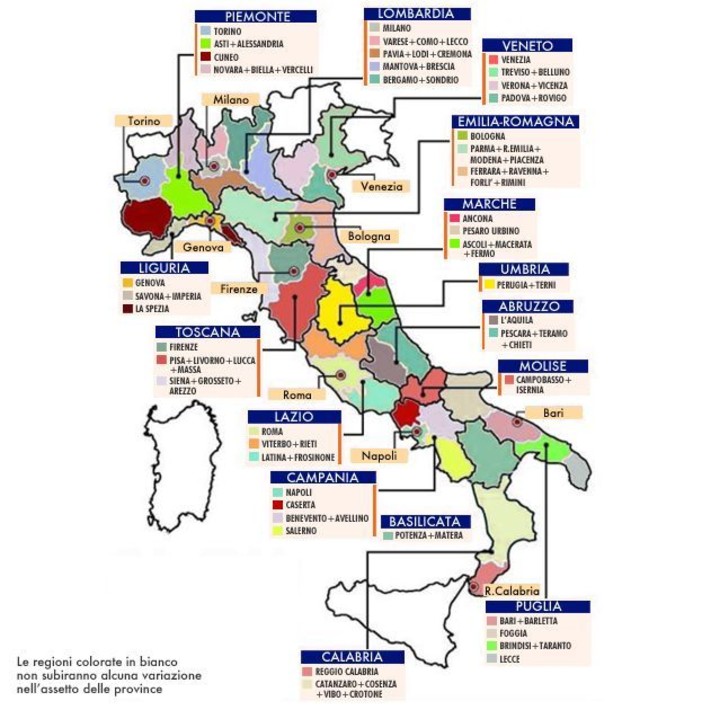 Ecco la mappa delle nuove province in Italia dopo il riordino di Patroni Griffi