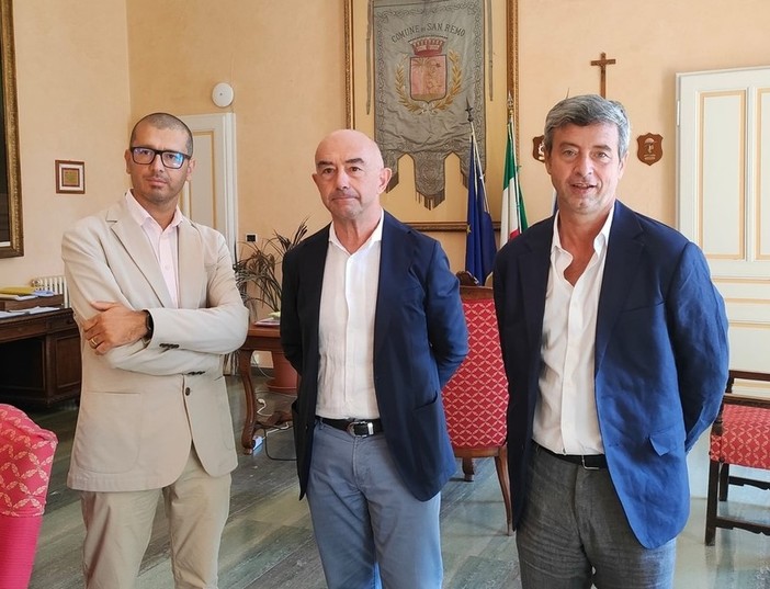 Andrea Orlando con il sindaco di Sanremo Alessandro Mager e con il vicesindaco Fulvio Fellegara