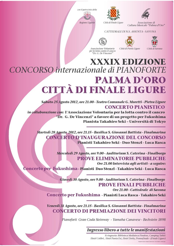 Il Concorso internazionale di pianoforte Palma d’oro a Finale Ligure