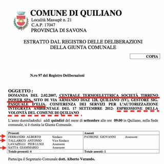 La giunta di Quiliano delibera in ginocchio sull'AIA a Tirreno Power, ma su quattro presenti, tre avrebbero parenti che ci lavorano. Delibera non valida?