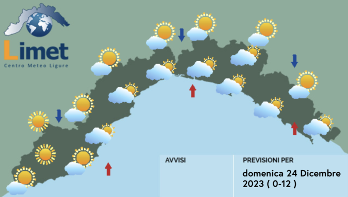 Meteo, vigilia di Natale nuvolosa in Liguria