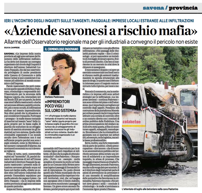 Mafie a ponente, ma per l'Unione Industriali - se loro non pagano il pizzo - è tutto ok