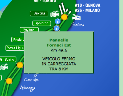 Non c'è pace per la A10 (la + cara d'Italia): un veicolo fermo IN CARREGGIATA al KM 57,6 verso XXmiglia