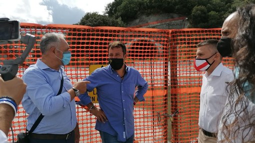 Infrastrutture, sopralluogo di Matteo Salvini al cantiere dell'Aurelia Bis ad Albisola