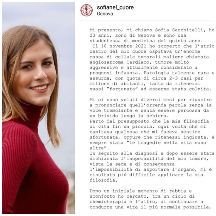 Addio a Sofia Sacchitelli, simbolo della lotta alle malattie rare: anche il Vado Calcio era sceso in campo a fianco della studentessa genovese