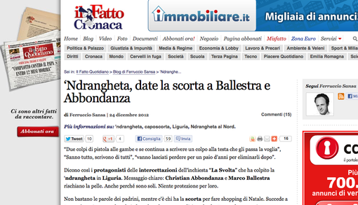 ‘Ndrangheta, date la scorta a Ballestra e Abbondanza