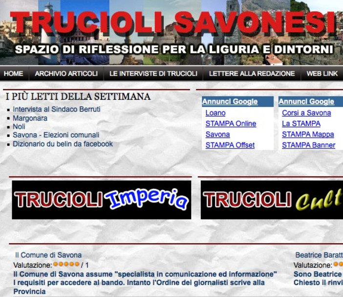 E' on-line il nuovo numero di Trucioli Savonesi