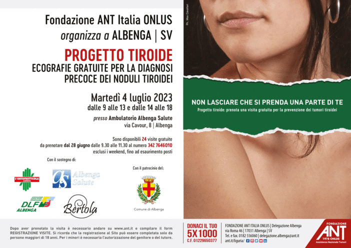 Fondazione A. N. T. di Albenga: riprende il programma di prevenzione oncologica gratuita