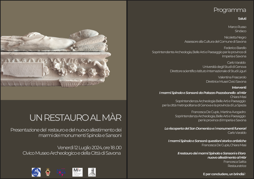 Savona, il 12 luglio la presentazione del restauro e del nuovo allestimento dei marmi del mausoleo del cardinale Agostino Spinola e di Antonio Sansoni