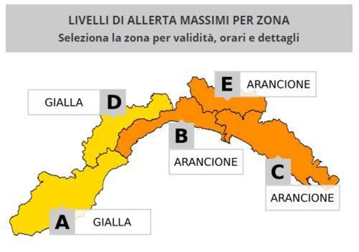 Cambia l’allerta meteo per temporali diramata da Arpal: arancione sulle zone B - C- E