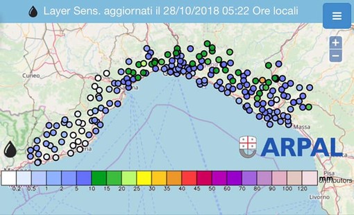 Forti precipitazioni nel levante savonese: il bollettino di Arpal