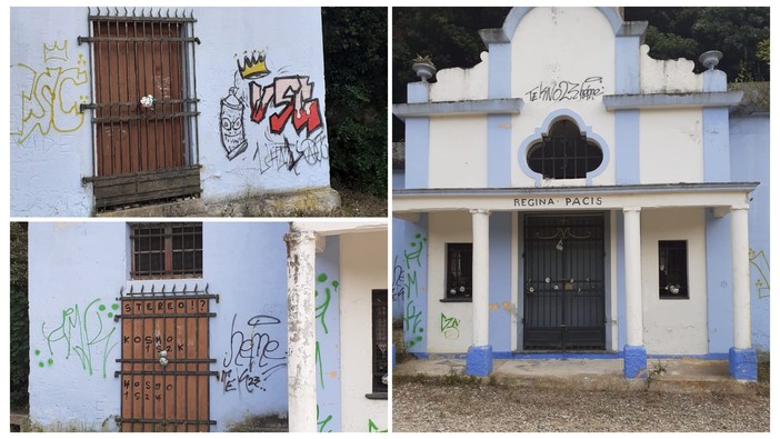 Finale, vandalizzata ancora una volta la chiesetta Regina Pacis: nuove scritte sui muri