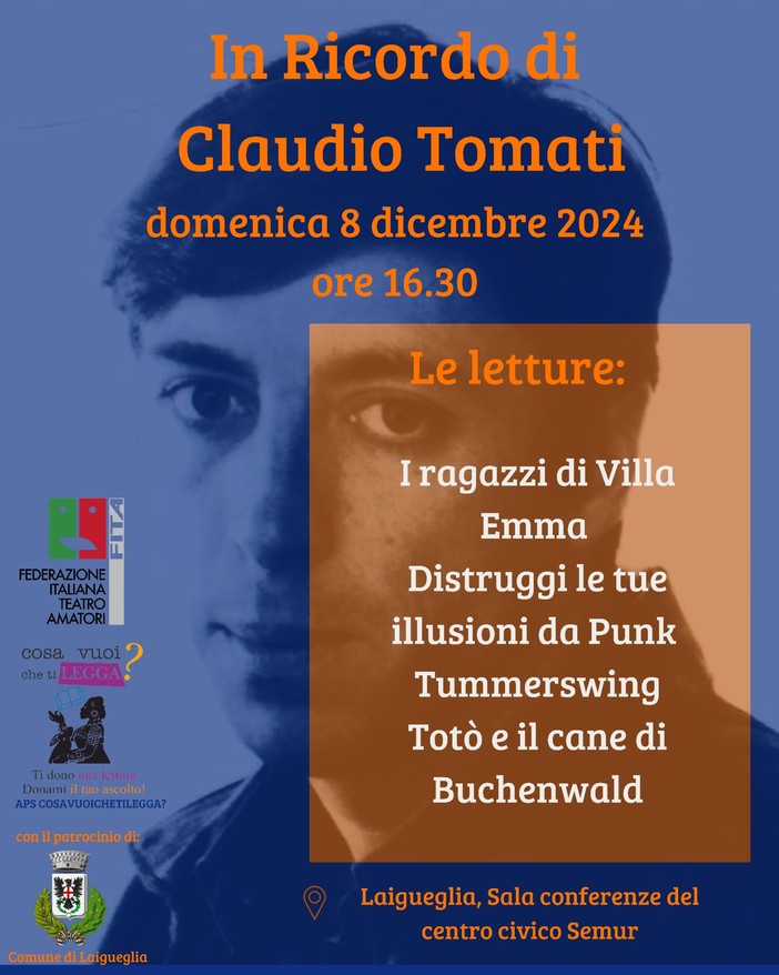 “In Ricordo di Claudio Tomati”: evento a Laigueglia per ricordare il drammaturgo e musicista alassino