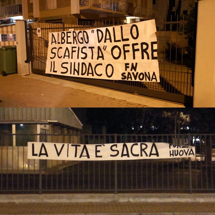 Blitz di Forza Nuova a Pietra Ligure, appesi gli striscioni &quot;Albergo 'dallo scafista': offre il sindaco&quot; e &quot;La vita è sacra&quot;