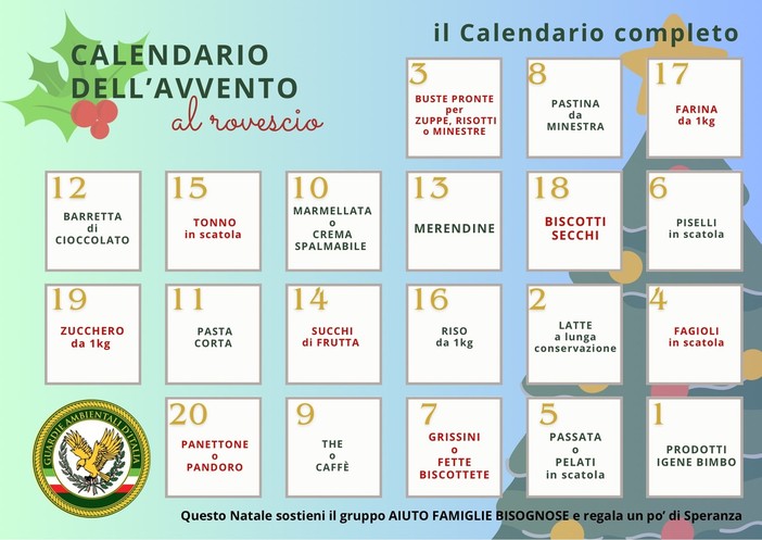 Gadit Savona, da quest’anno il Primo “Calendario dell’Avvento al Rovescio”