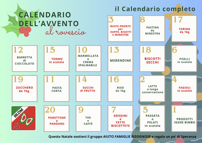 Il Calendario dell'Avvento al Rovescio della UILDM di Albenga: &quot;Un gesto di solidarietà per un Natale più sereno&quot;