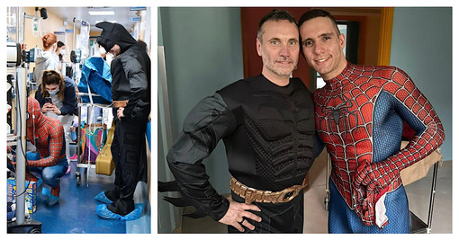 Mattia Villardita, lo Spiderman savonese, torna al Gaslini insieme a un Batman d'eccezione: Nek (Foto)