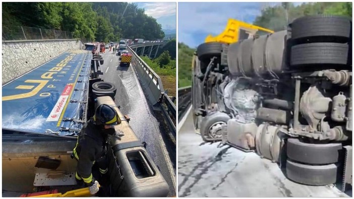 Incidente sulla A6, camion si ribalta all'interno di un cantiere tra Millesimo e Ceva: autostrada chiusa (FOTO e VIDEO)