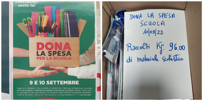 Altra raccolta solidale &quot;super&quot; a Finale: quasi 100 kg di materiale per &quot;Dona la Spesa per la scuola&quot;