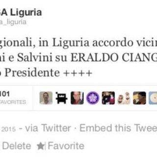 1 aprile: accordo tra Berlusconi e Salvini su Ciangherotti candidato Presidente della Liguria