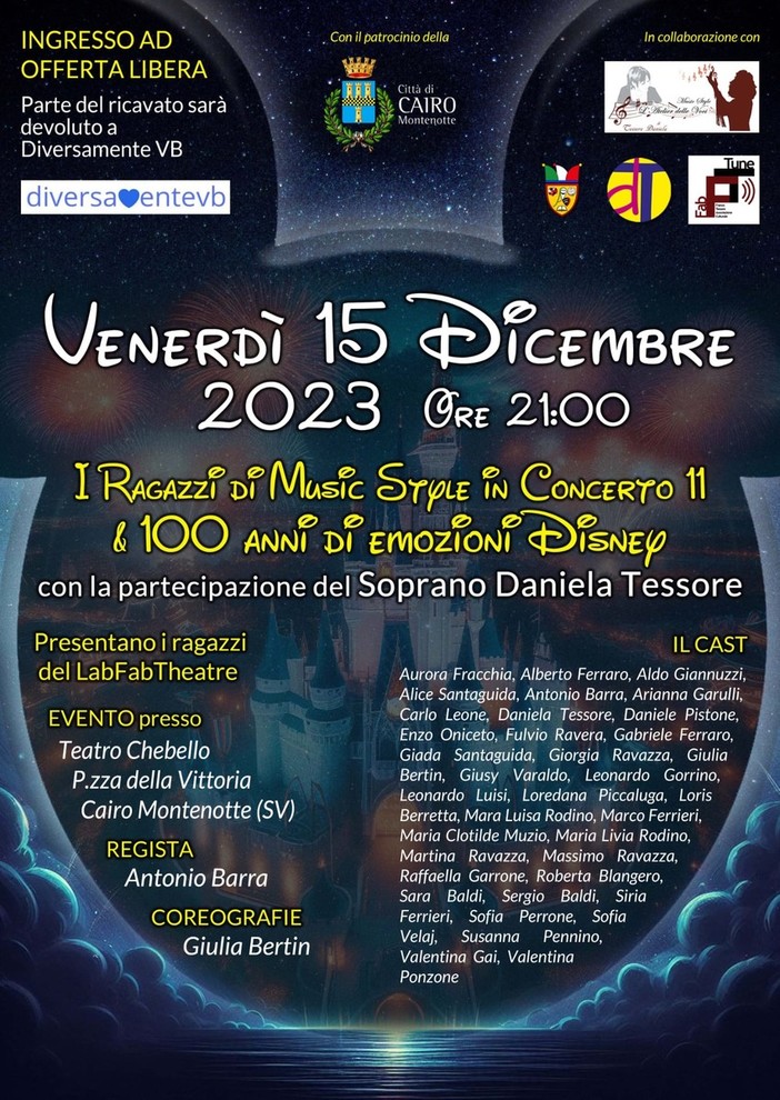 Cairo, “I Ragazzi di MusicStyle in Concerto 11 &amp; 100 anni di emozioni Disney” al Teatro Chebello