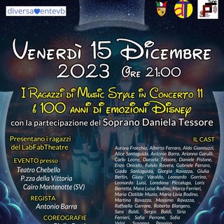 Cairo, “I Ragazzi di MusicStyle in Concerto 11 &amp; 100 anni di emozioni Disney” al Teatro Chebello