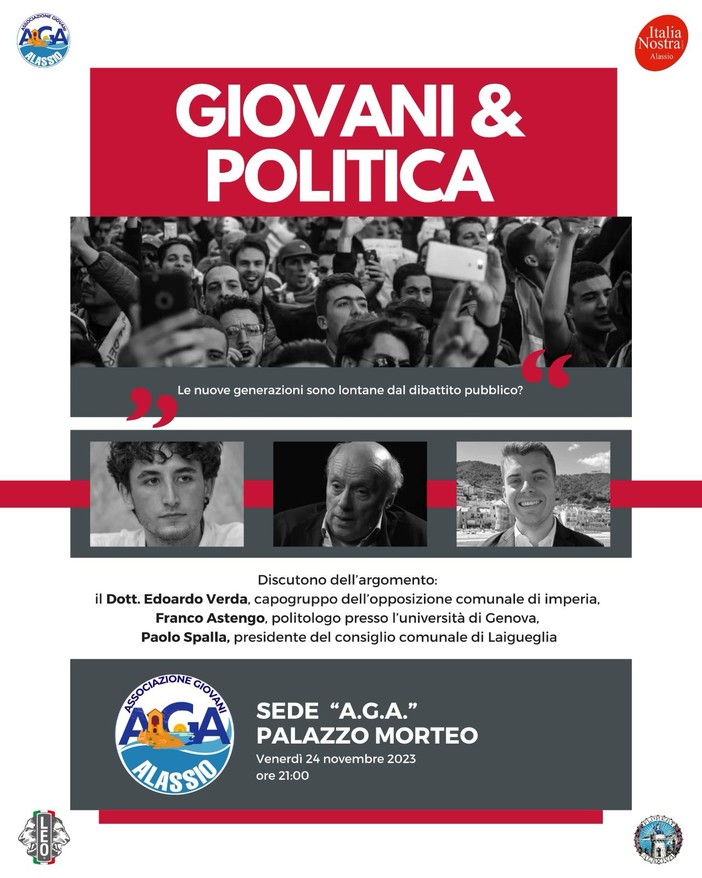 “Giovani &amp; Politica”: dall’Associazione Giovani Alassio un evento per coinvolgere le nuove generazioni