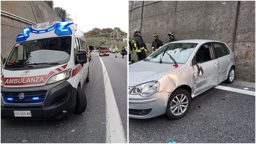 Incidente in A10 all'uscita di Celle, camion contro un'auto che si ribalta: due i feriti