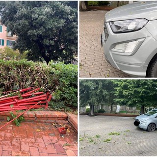 Calice, sbaglia manovra: un'auto distrugge la panchina rossa e la siepe di piazza Massa