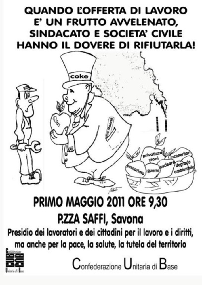 1° maggio: presidio dei lavoratori e dei cittadini per il lavoro e i diritti, ma anche per la pace, la salute, la tutela del territorio