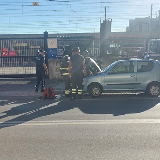 Fuoriesce puzza di bruciato da un'auto: incidente a Savona, vigili del fuoco mobilitati