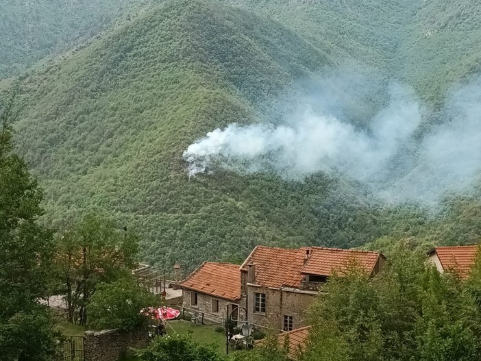 Ancora fiamme nell'entroterra ingauno: rogo nei boschi di Zuccarello (FOTO)