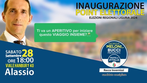 Elezioni regionali, sabato 28 settembre ad Alassio l'inaugurazione del point elettorale di Rocco Invernizzi (FdI)