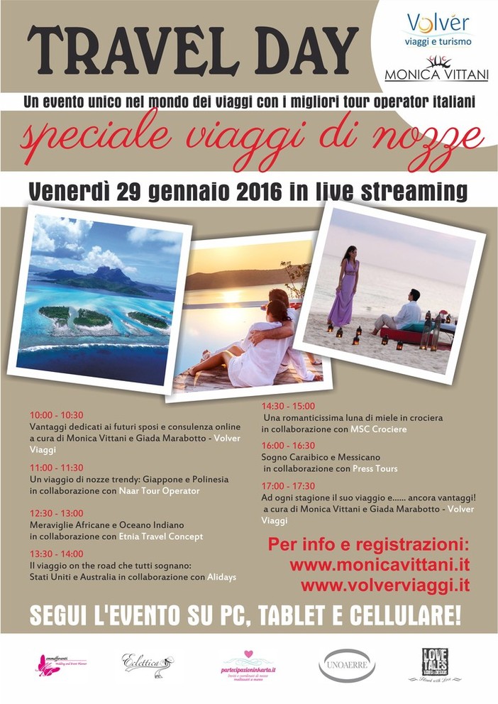 29 gennaio 2016 – Travel day: speciale viaggi di nozze – in live streaming