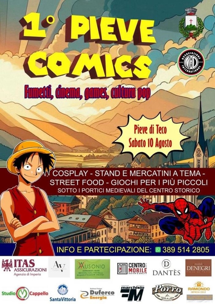 Tutto pronto per il “1° Pieve comics”: fumetti, cinema, games, cultura pop e cosplay animeranno l'alta Valle Arroscia