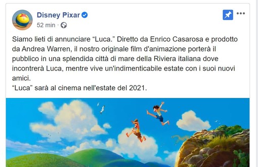 Disney Pixar annuncia &quot;Luca&quot;, un film ambientato in una città di mare italiana: sarà in Liguria?