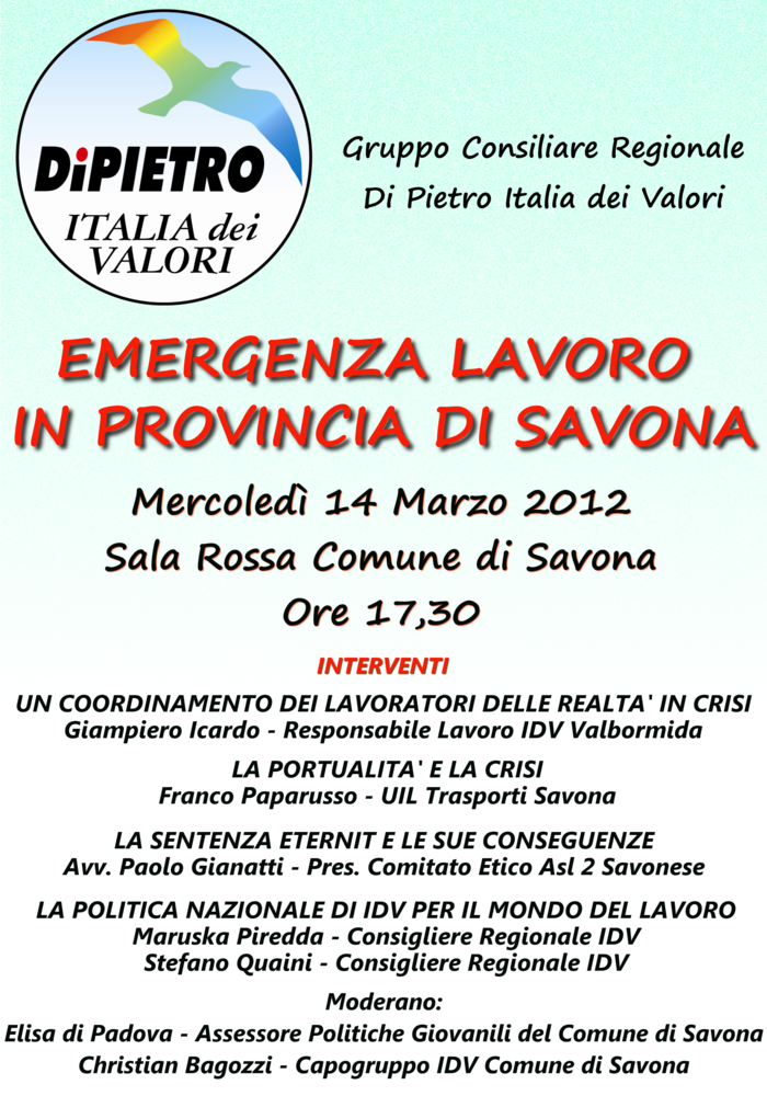 &quot;Emergenza lavoro nella provincia di Savona&quot;