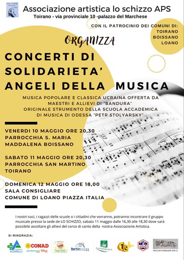 “Concerti di solidarietà Angeli della Musica”: Lo Schizzo aps porta la musica ucraina a Boissano, Toirano e Loano