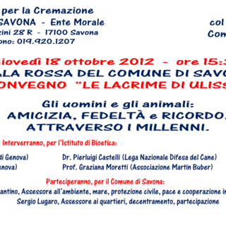 Socrem organizza un incontro a Savona: &quot;Le lacrime di Ulisse&quot;, sensibilizzare sulla cremazione degli animali